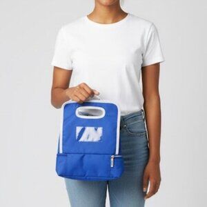 Two-tier Blue White Dual-Compartment Insulated Lunch Bag Cooler Bag Small